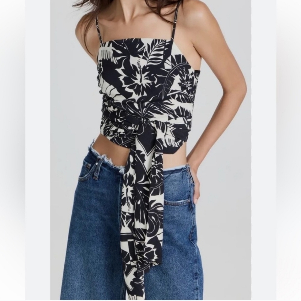 Le‎ Superbe, Crepe Floral Print Luau Tube Top, Black & White, Size M/L